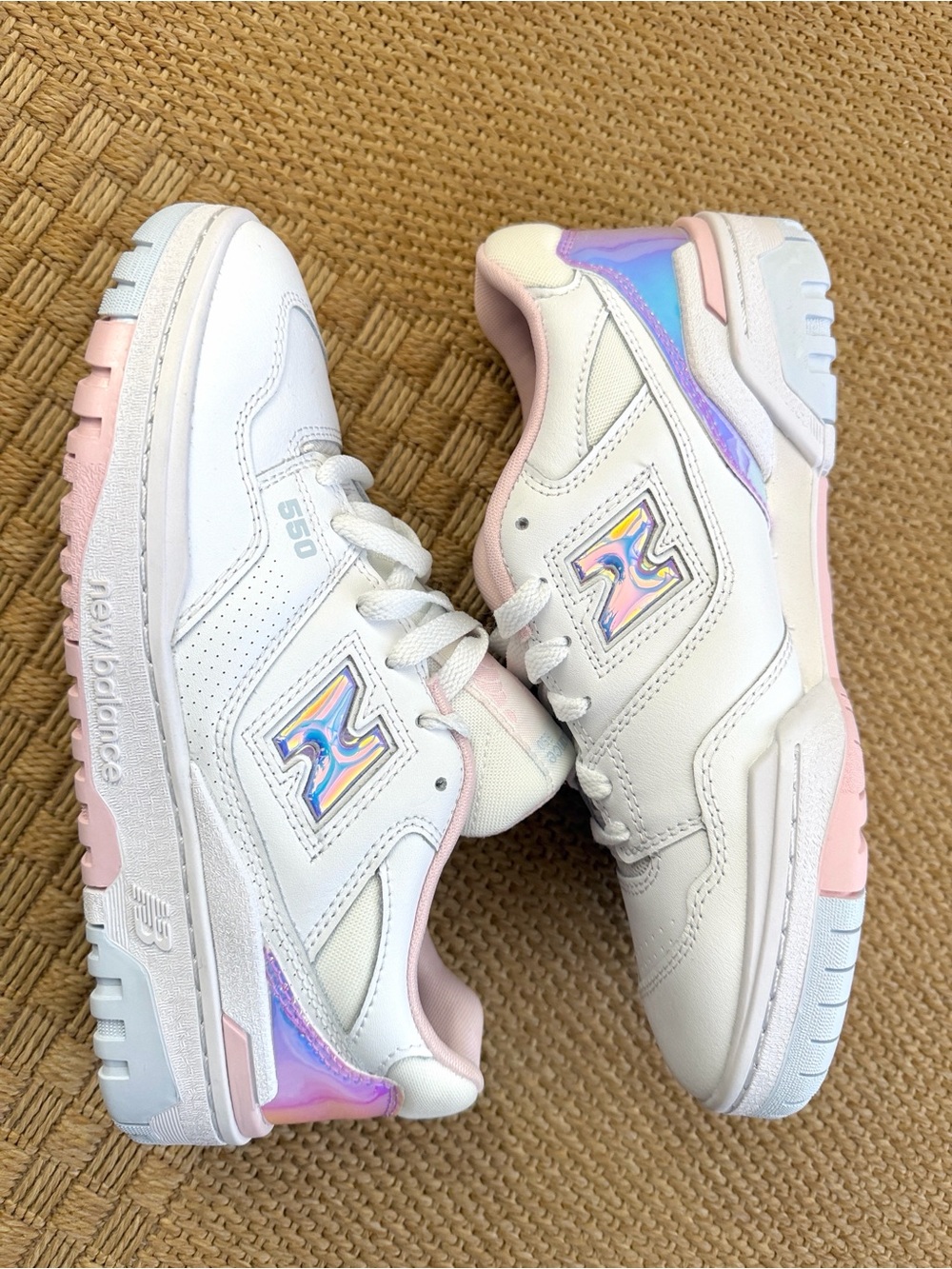 New Balance 550 Girls’ White/Multi Iridescent Sneaker—7 - Picture 4 of 14